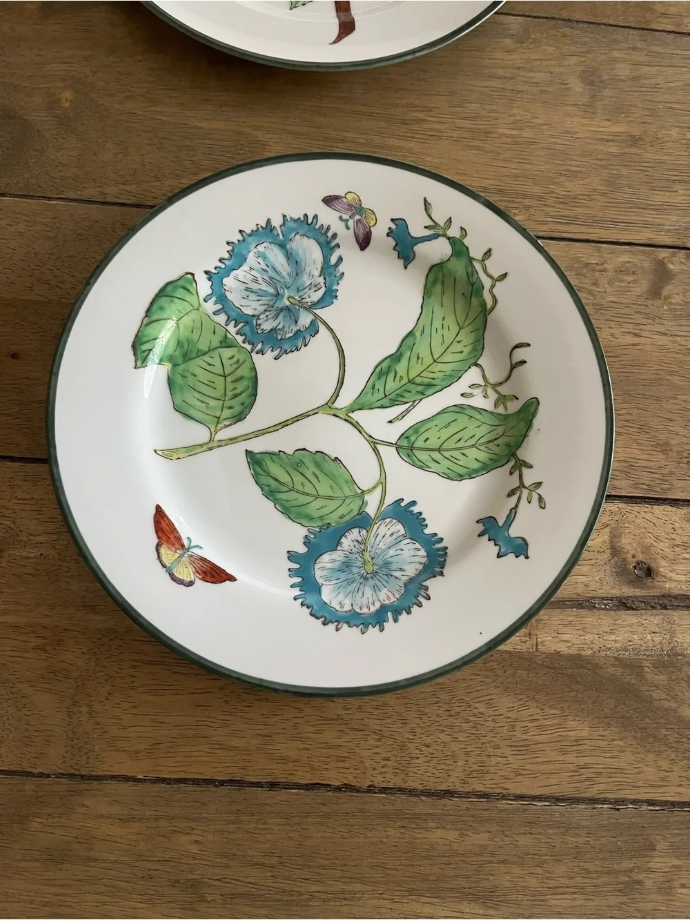 Vintage Nora Fenton Botanical Floral Dinner Plates - Pink & Blue Floral Design